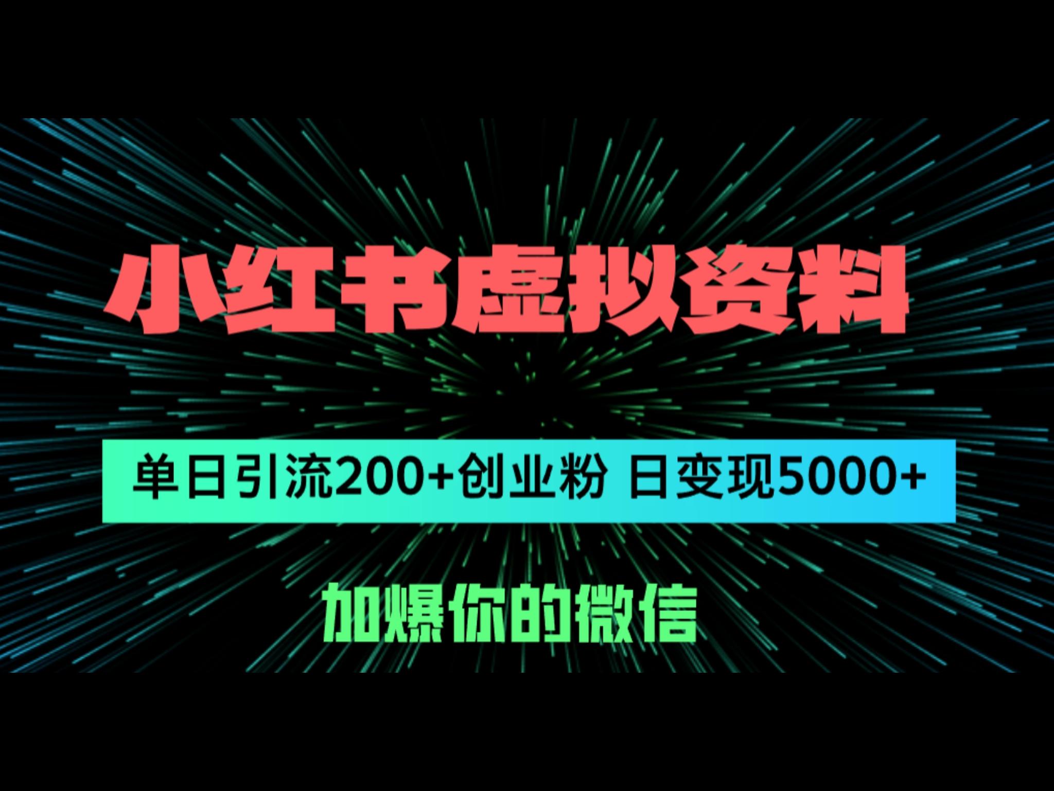 小红书虚拟资料日引流200+创业粉，单日变现5000+