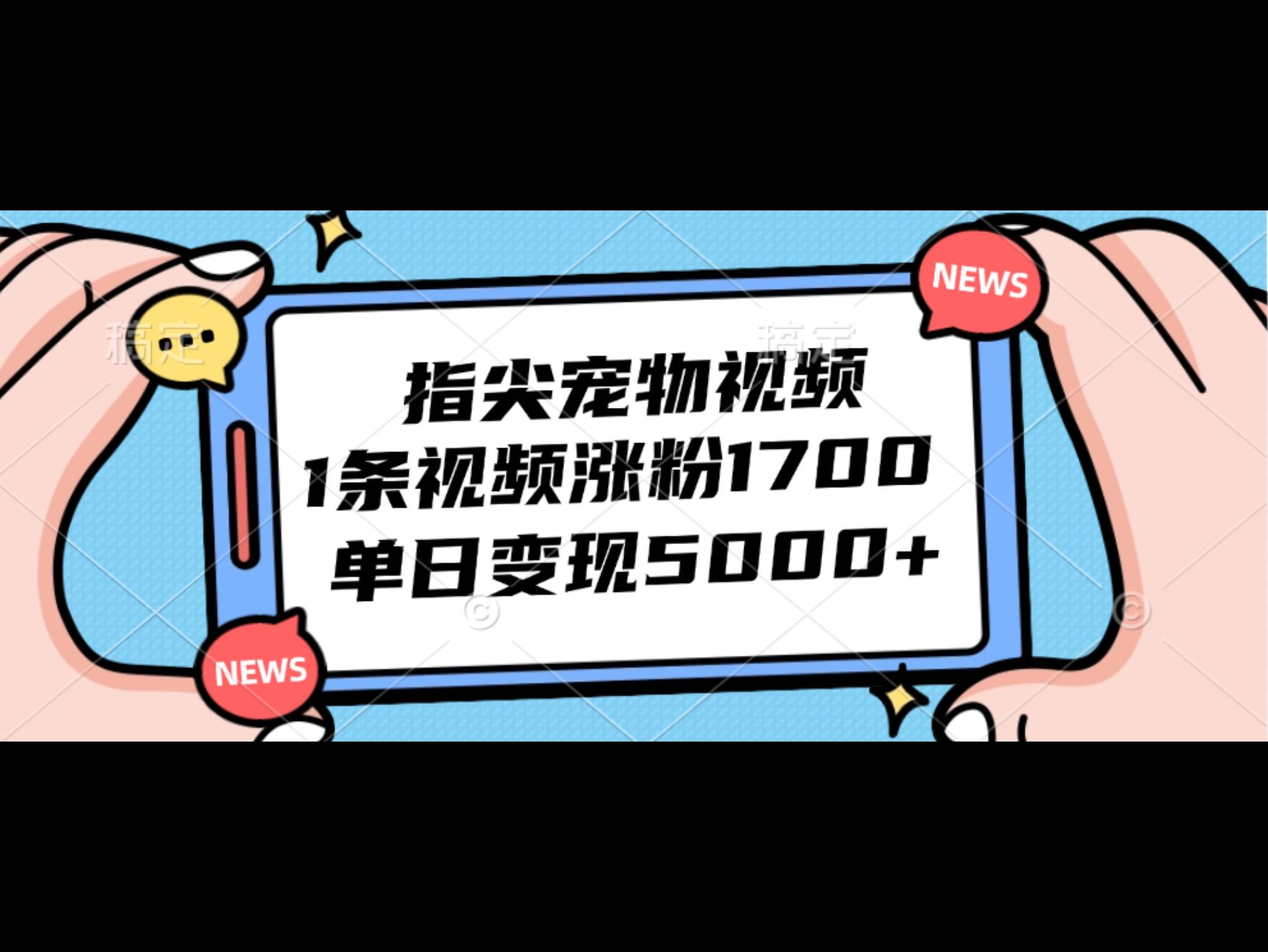 指尖宠物视频，1条视频涨粉1700，单日变现5000+