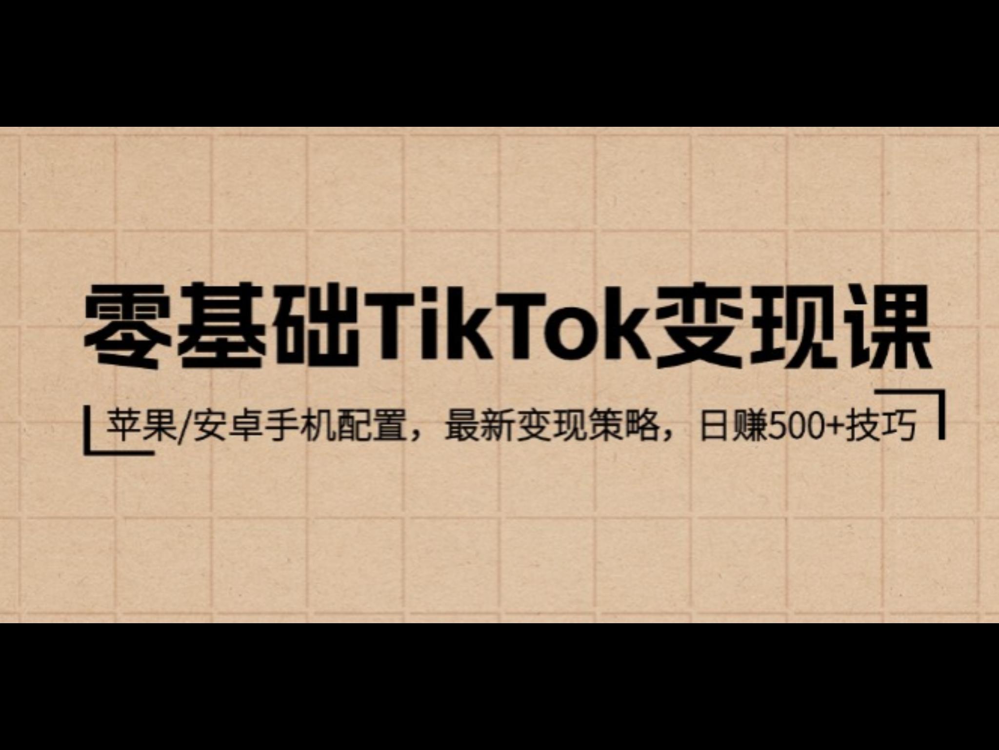 零基础TikTok变现课：苹果/安卓手机配置，最新变现策略，日赚500+技巧
