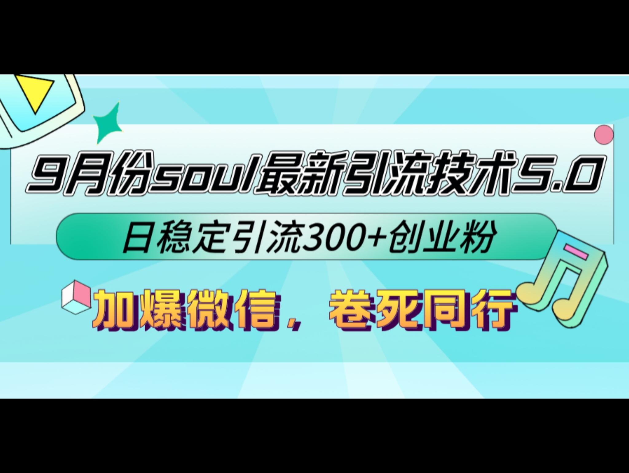 9月份soul最新引流技术5.0，日稳定引流300+创业粉，加爆微信，卷死同行