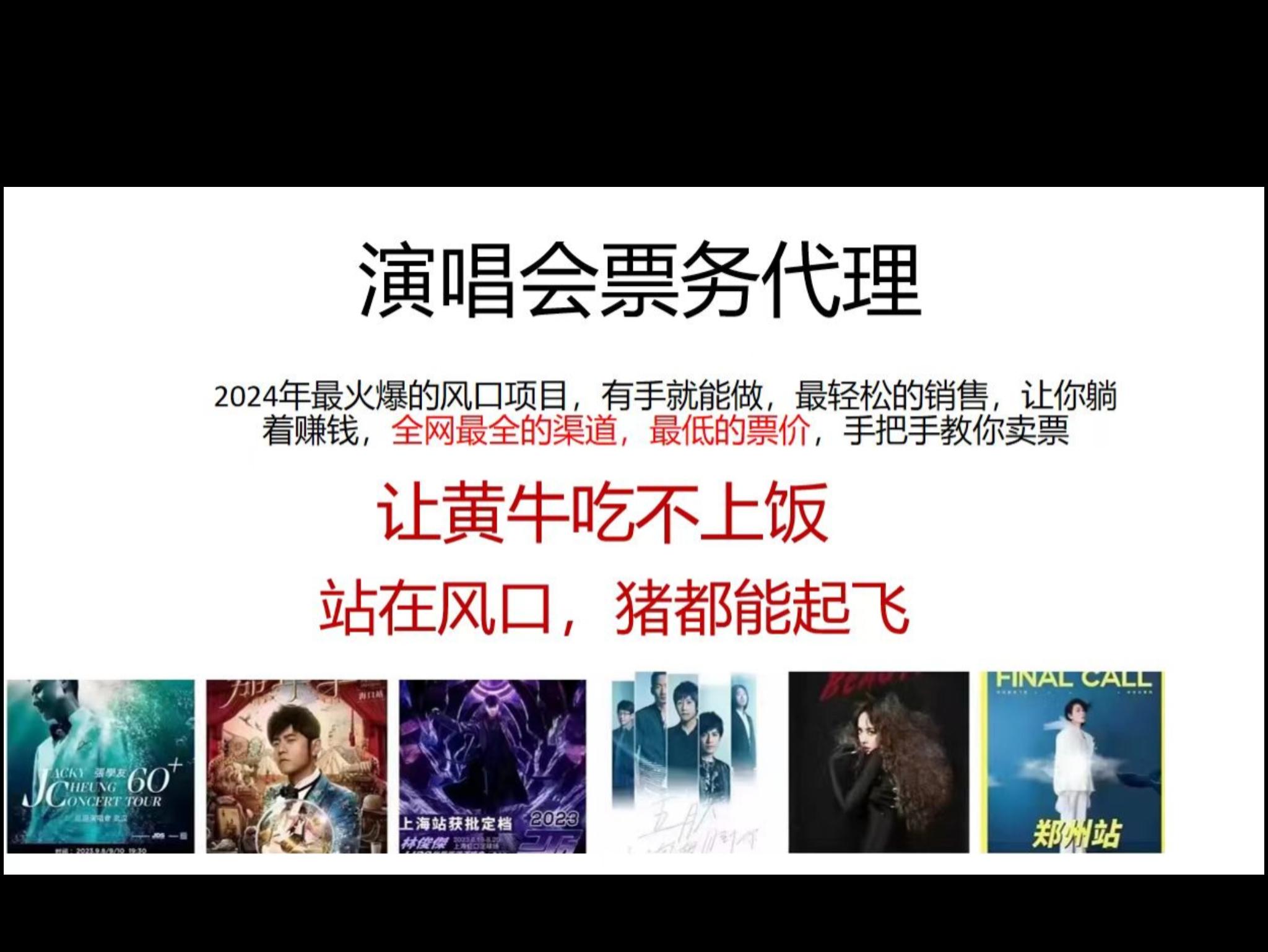 2024演唱会低票务代理，新手可上手，手把手教你卖票，日入2000+
