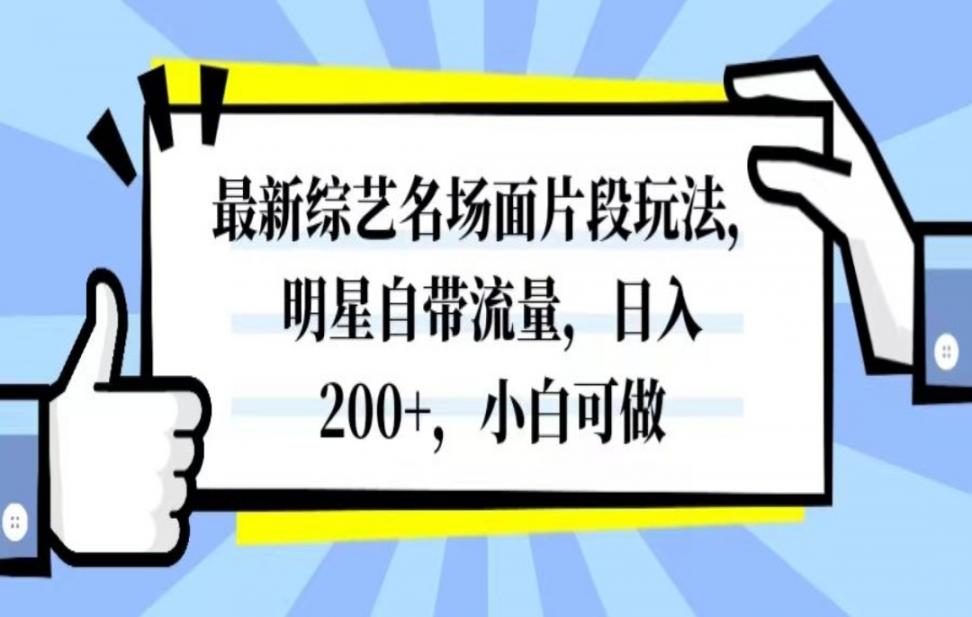 最新综艺名场面片段玩法，明星自带 社群内部专享 流量，日入200+，小白可做