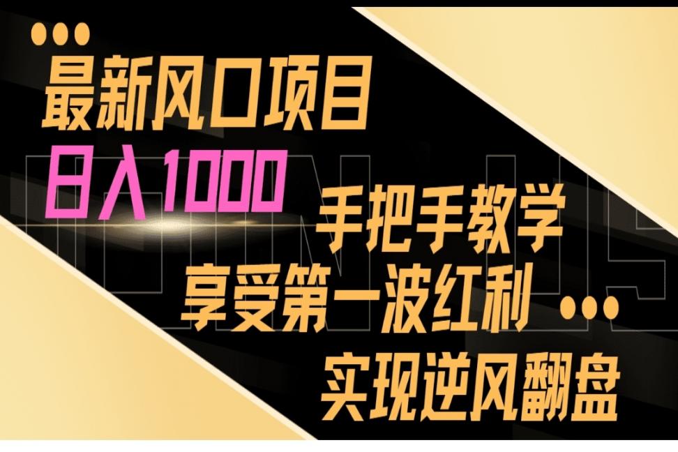 最新风口项目，日入过千，抓住当下风口，享受第一波红利，实现逆风翻盘