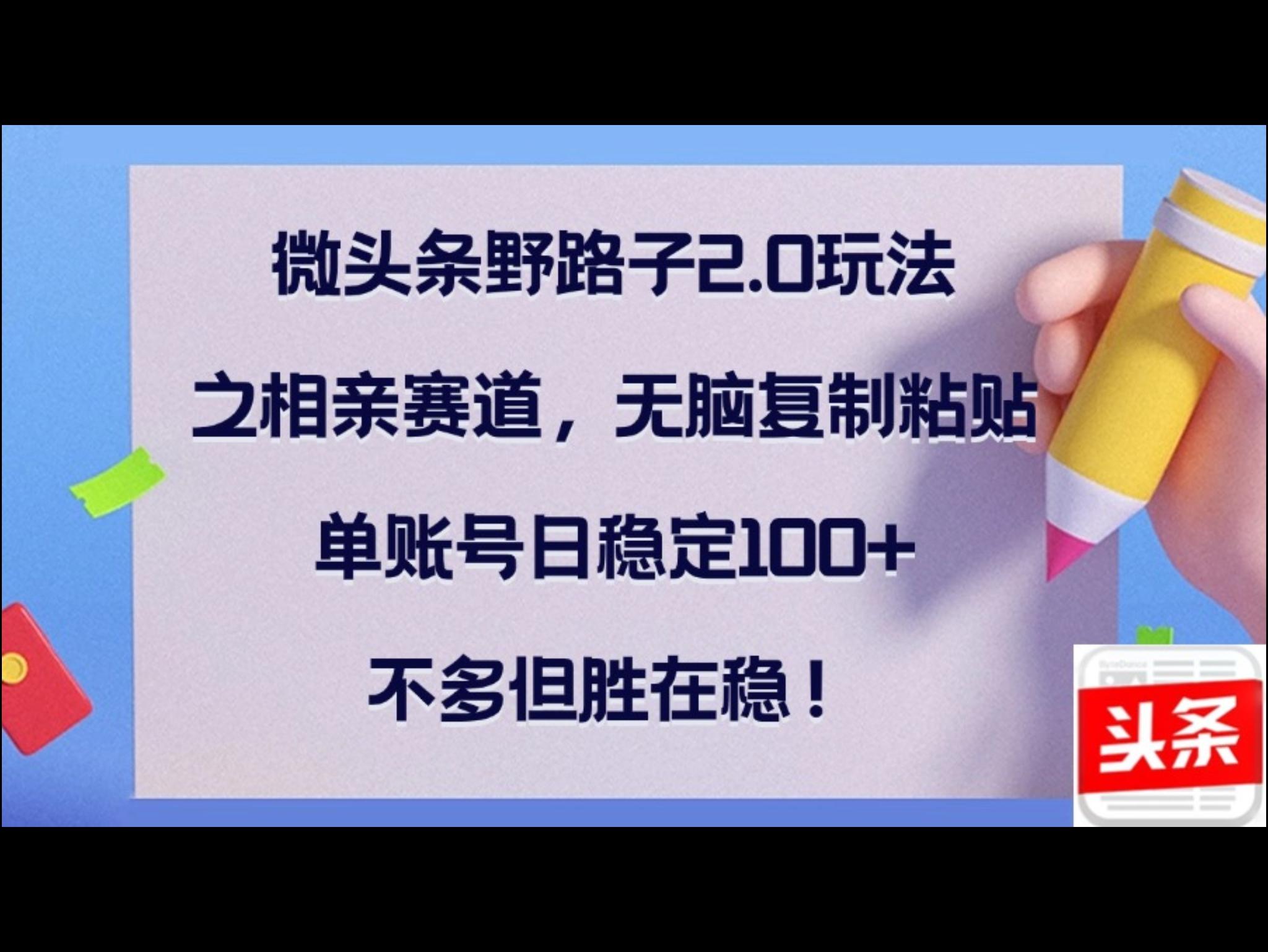 微头条野路子2.0玩法之相亲赛道，无脑复制粘贴，单账号日稳定100+