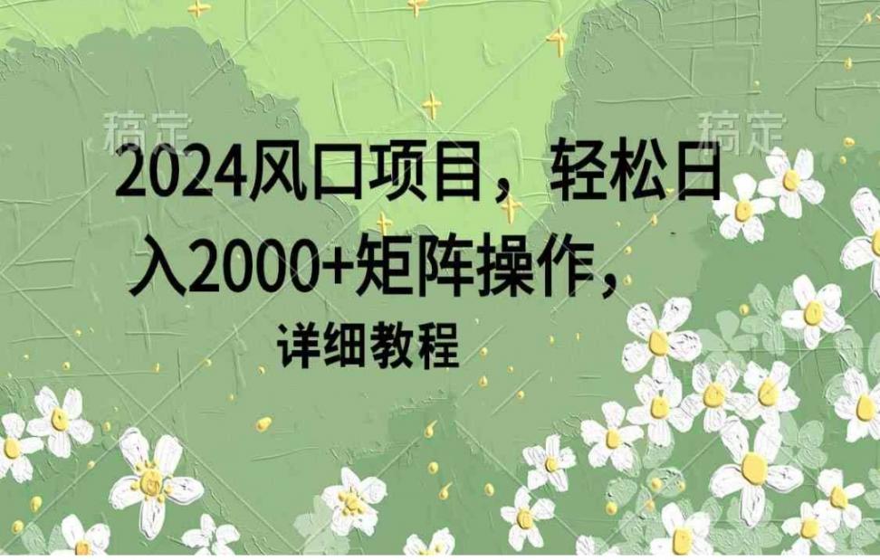 2024风口项目，轻松日入2000＋矩阵操作，详细教程 
